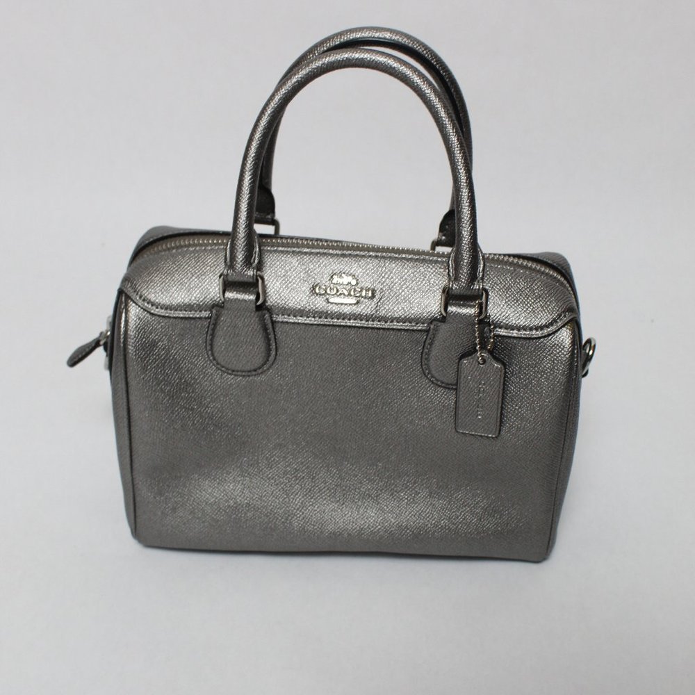 Coach Mini Mini Bennett Satchel Metallic Gunmetal Bag Purse Silver